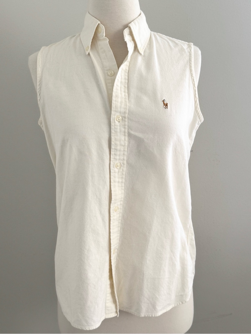 Ralph Lauren Lt yellow Sleeveless Button-Up Collared Cotton Woven Polo Pony sz 6
